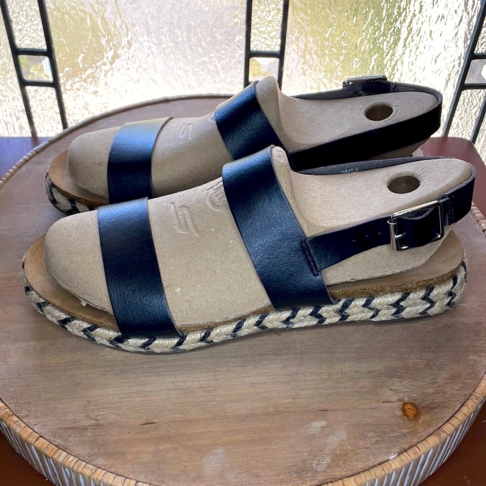 Time and Tru Espadrille Sandals Women’s Size 9 Black Platform Slingback